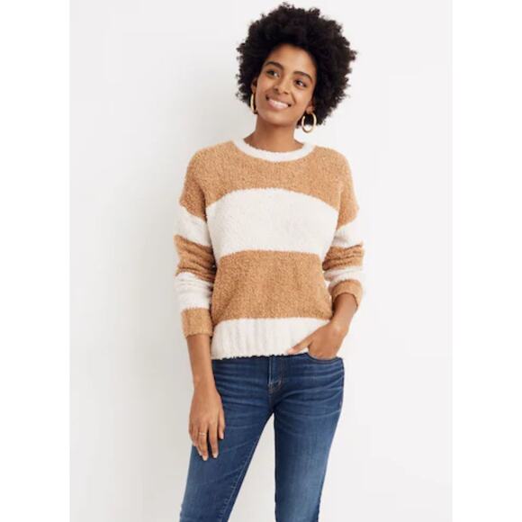 Madewell Sweaters - Madewell Teddy Striped Pullover Sweater XL Tan Cream Cozy Textured Knit Soft